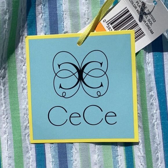 CECE NWT WOMENS OFF THE SHOULDER TOP BLOUSE AQUA DREAM PLAYA DEL SOL SMALL - Picture 5 of 9